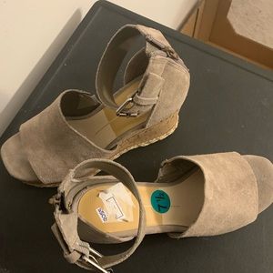 Beige suede wedge sandals NWOT